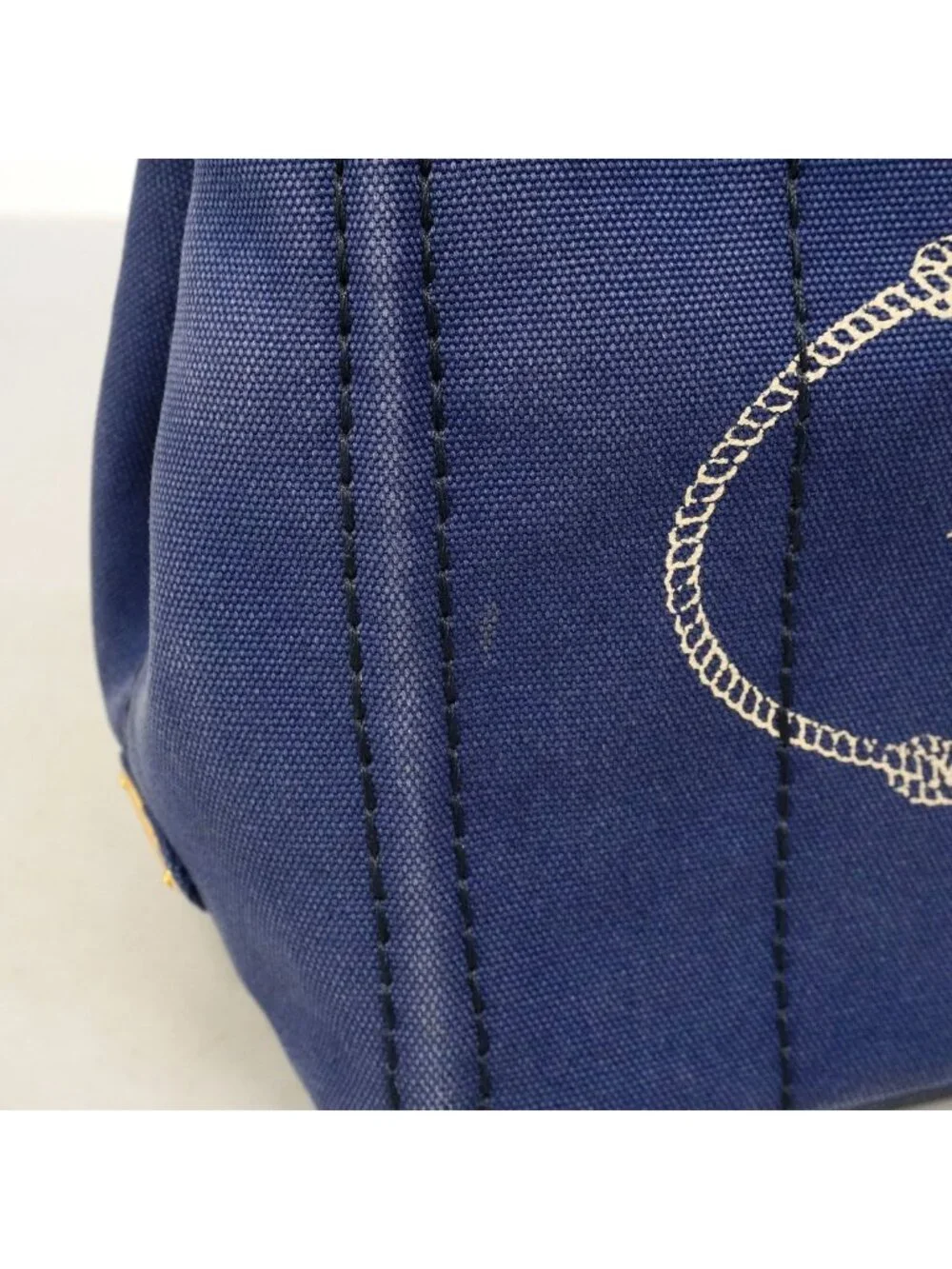 Prada Tote Bag Canapa Canvas Blue Gold 2-Way